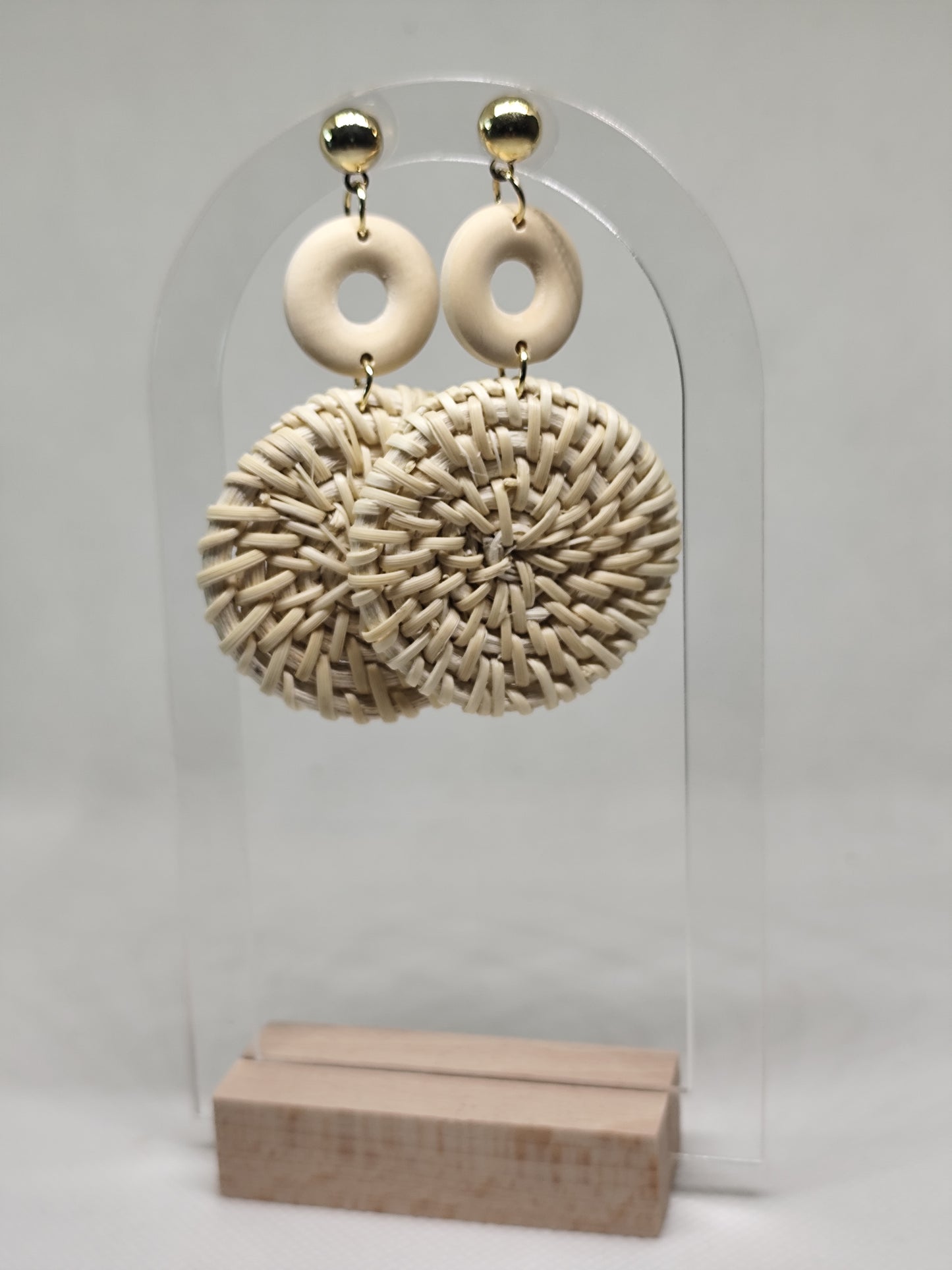 Boho σκουλαρίκια Rattan κρεμ